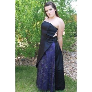 Black and Deep Purple Single Strap Prom Dress